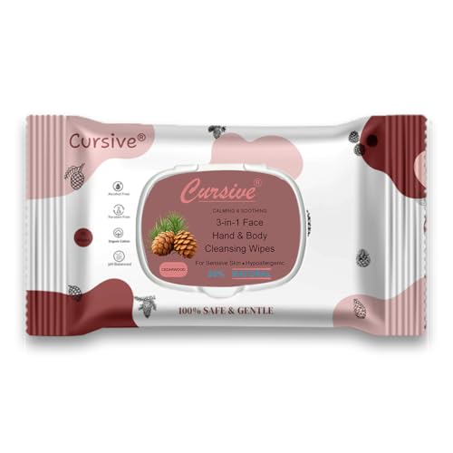 Image of Cursive Refreshing Face Wipes Daily Cleansing Facial Wipes 25N Each - Pack of 3 | Wet Wipes for Face | with Cedarwood & Vitamin E | Makeup Remover Wipes | Body wipes for women Men | Paraben & Alcohol Free | With Lid