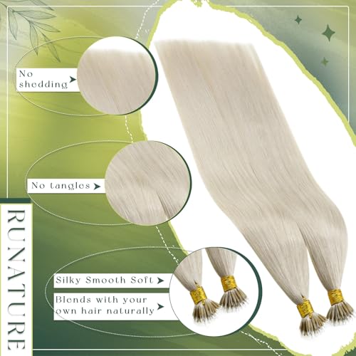 RUNATURE 18 Inch Nano Beads Hair Extensions Real Human Hair Ice Blonde Nano Hair Extensions Real Human Hair White Blonde Invisible Nano Rings Straight Remy Hair 50g 50s #800 - Image 4