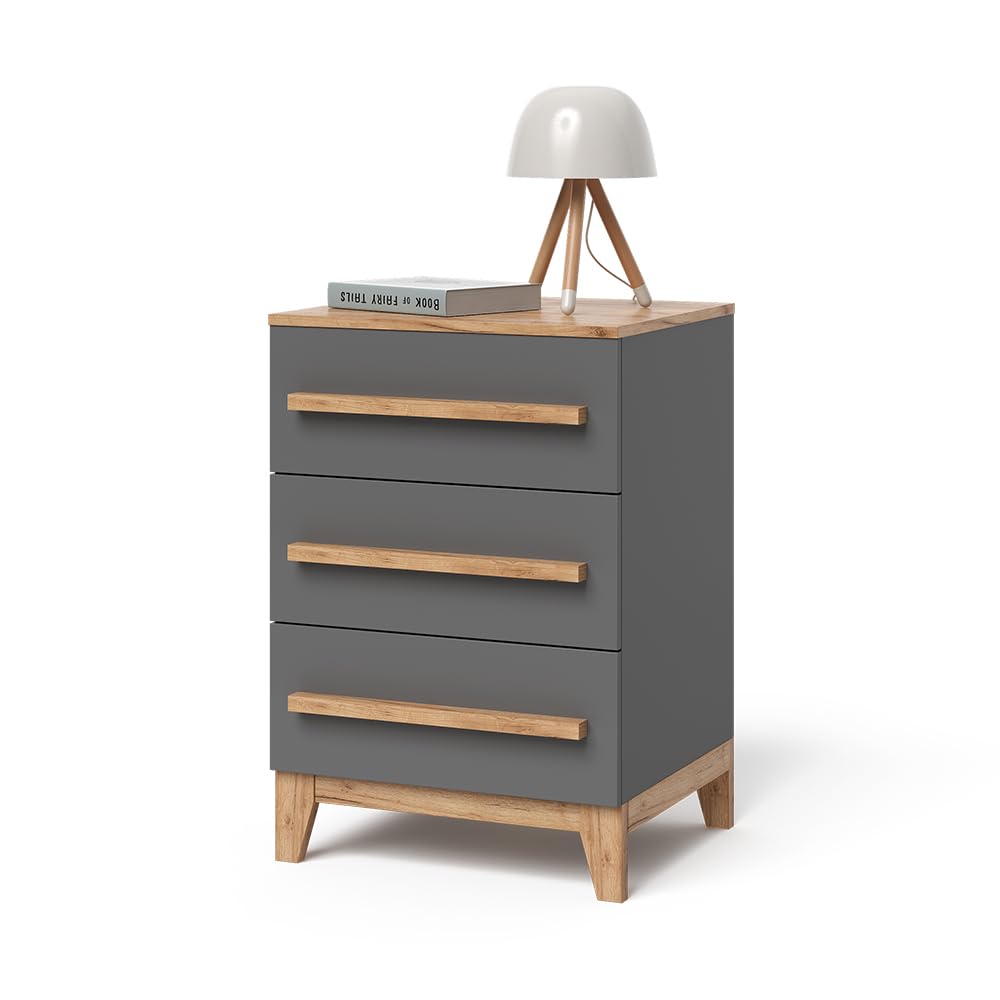 VitaliSpa Aparador Malia, Gris/Artisan, 60 x 88 cm con 3 cajones, Compatible con Otros Muebles de la Serie Malia