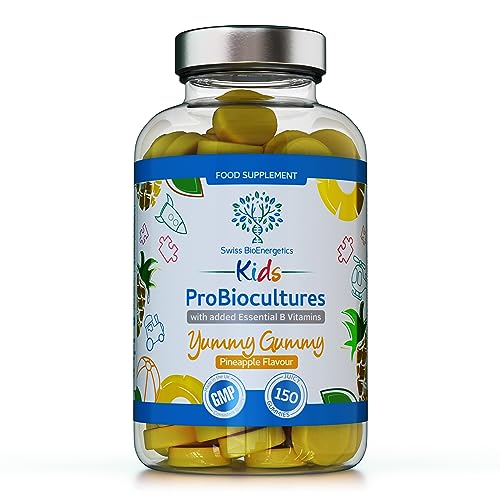 Kids Probiotics/ProBiocultures Gummies - 150 Children's probiotics Multi-Strain Gummies - Natural Pineapple Flavour – with Added B & C Vitamins for Immune Support - 5 Month Supply – UK Made