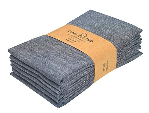 Urban Villa Kitchen Towels Premium Quality 100% Cotton Solid Kitchen Towels Set Of 6 Ultra Soft Size 20X30 Inches Chambray Black/White Color Kitchen Towel Highly Absorbent Kitchen Towels #TOP23
