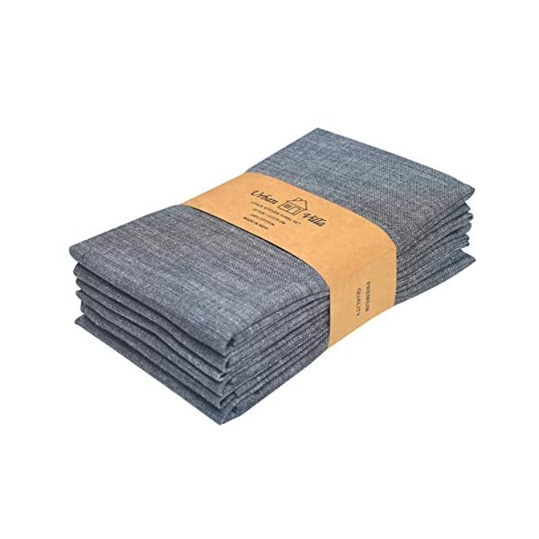 Urban Villa Kitchen Towels Premium Quality 100% Cotton Solid Kitchen Towels Set of 6 Ultra Soft Size 20X30 Inches Chambray Black/White Color Kitchen Towel Highly Absorbent Kitchen Towels