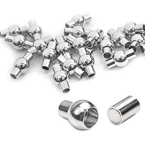 20 Pack 4mm Hole Magnetic Clasps Leather Bracelet Necklace Paracord Fashion Jewelry DIY Leathercraft Accessories Lanyard Connectors #FLQ083-3A Copper Silver-Plated Cover