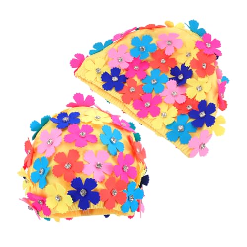Bonnet de bain vintage imperméable pour femme avec motifs floraux rétro de piscine