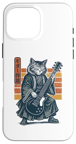 Japanese Guitar Cat Samurai Retro Electric Guitar Vintage �X�}�z�P�[�X iPhone 16 Pro Max �p