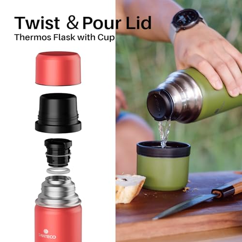 SANTECO Thermoskanne Thermosflasche Edelstahl 1l, 500ml, Auslaufsicher Isolierflasche mit Trinkbecher für unterwegs, Kaffee & Tee für Kinder, Sport, BPA-Frei, 24H Kalt & 12H Heiß 2