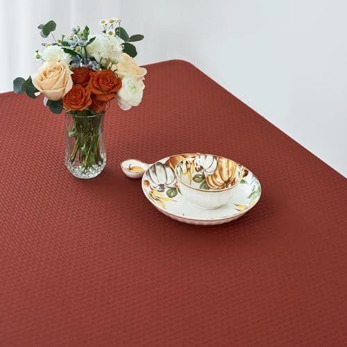 Image of maxmill Rectangle Weaved Design Tablecloth Waterproof Spillproof Fall Table Cloth, Kitchen Dining Room Thanksgiving Decoration, Fabric Table Cover Halloween Party, 60 x 84 Inch, Rustic Brick