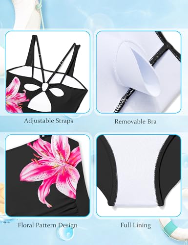 Image of Girls One Piece Swimsuit Bow Back Girls Bathing Suit Adjustable Straps Quick Dry Girl Swimwear 9-16T Swim Suit
