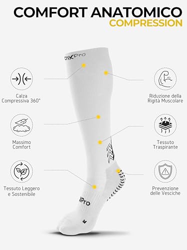 Gearxpro - Calza A Compressione - Doppio Grip - Migliora Il Flusso Sanguigno - Stabilità, Controllo E Traspirabilità, Calze Calcio E Running (It, Testo, L, Regular, Regular, L+, Bianco) - 3