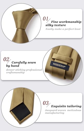 Image of HISDERN Mens Solid Color Ties Formal Satin Necktie and Pocket Square Set Classic Wedding Business Tie & Handkerchief