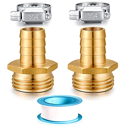 Image of Solid Brass Garden Hose Repair kit Connector with Stainless Steel Clamps, Male Adapter /Female Garden Hose Swivel Fitting (5 /8 inch Barb x 3 /4 inch Male-2 Sets)