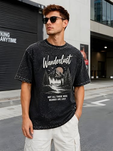 Image of Amazon Brand - Anarva Men's Oversized Acid Wash T-Shirt | Premium Cotton Relaxed Fit | Drop Shoulder Half Sleeve Casual Streetwear Tee for Men