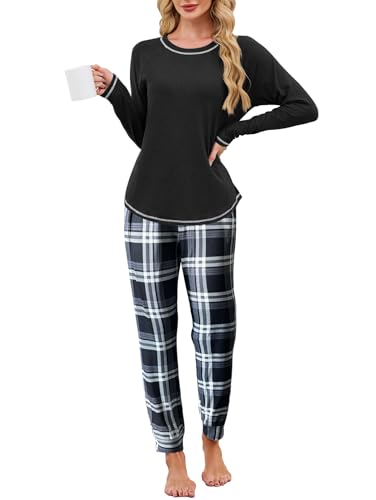 Image of Famulily Christmas Pyjamas for Women Checkered Matching Pjs Sets Ladies Soft Casual Printed Sleepwear Set White XL