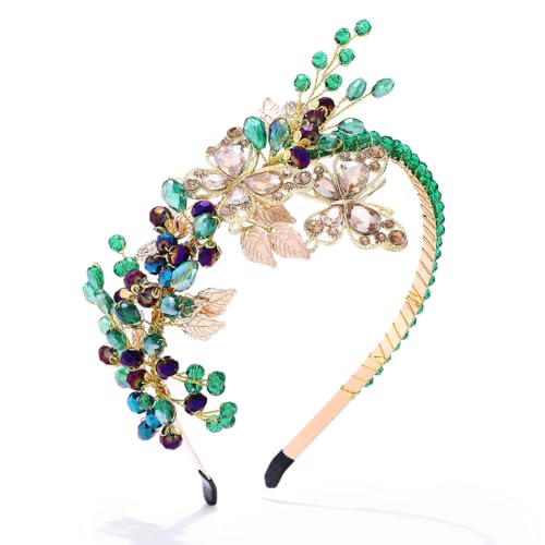 IYOU Boda Novia Diadema Verde Brillante Cristal Bandas para el pelo Mariposa Prom Dama de honor Invitados Accesorios para el cabello para Mujeres