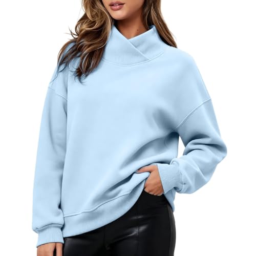 Mock Neck Sweatshirt Women 2026 Fashion Oversized Turtleneck Pullover Long Sleeve Casual Sweatshirts,mock neck top Sky Blue M