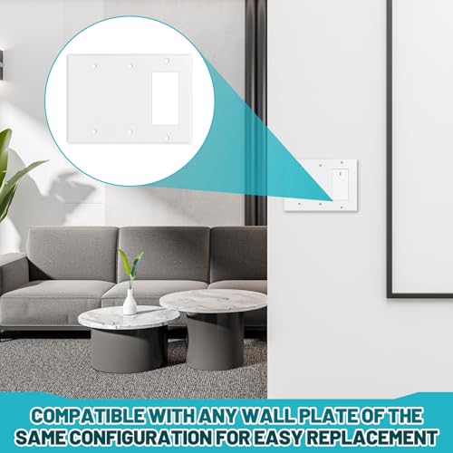 Kingdder 1 Pcs 3-gang1-decorator 2-blank Wall Plate Standard Size Stainless Steel White Light Switch Plate Gloss Finish Size 3-gang 4.50" x 6.38" Corrosion-resistant Gfci Outlet Receptacle by Kingdder - Image 5