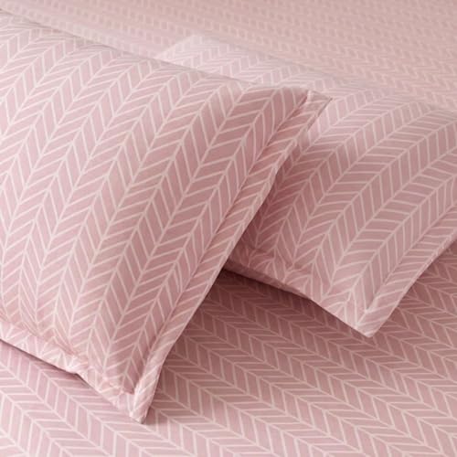Image of Marrow Lane 300 TC Soft Air Cotton King Size Bedsheet Bed Sheet for King Size Bed (108x108 Inches) with 2 Pillow Covers | Ultra Soft, Breathable & Durable | Herringbone Arrow Design | Pink