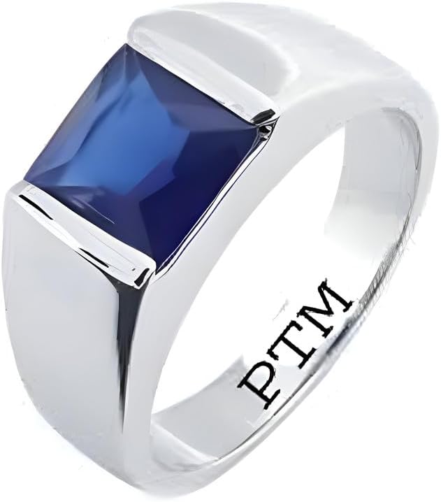PTM 925 Sterling Silver Blue Sapphire/Neelam 3.25 Ratti to 10.25 Ratti or 3 Carat to 9.35 Carat Certified Natural Gemstone Square Shape Bis Hallmark Ring for Men and Women