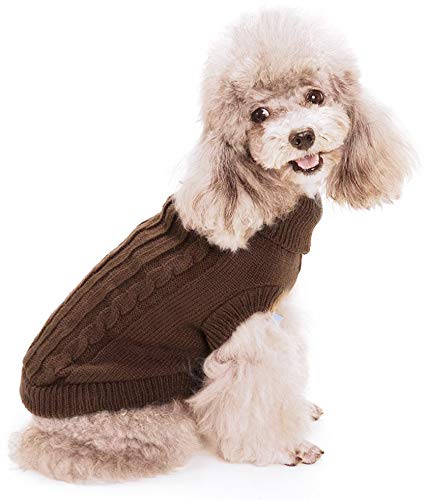 Fami Small Dog Sweaters Knitted Pet Cat Sweater Warm Dog Sweatshirt Dog Winter Clothes Kitten Puppy Sweater(Brown,M) #TOP4