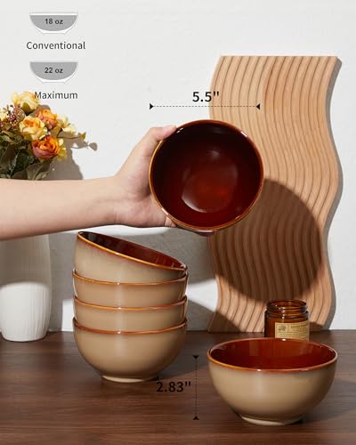 Image of Pokini 5.5 inch Stoneware Cereal Bowls Set of 6, 22 Oz Soup Bowls Set