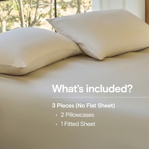 Image of DOZ Sheet Set, 100% Viscose derived from Bamboo, Organically Grown, Buttery Soft, Cooling Sheets, High GSM, Deep Pockets - 3 Piece - 2 Pillowcases 1 Fitted Sheet (Sand, Queen)
