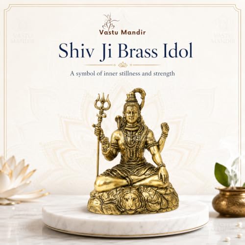 Image of Brass Lord Shiva Idol, Vastu Remedy for Meditation (6 Inch, 730 g)