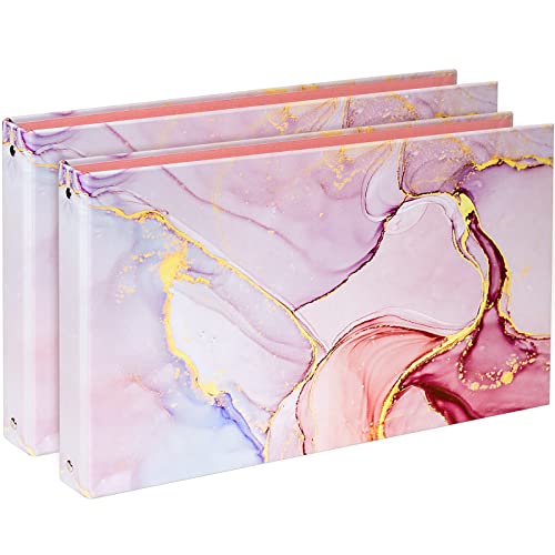 Legal-Size Binders for 8.5 x 14 Paper 3 Ring Binder 1 Inch Landscape Spreadsheet Binder with Elastic Cord Pink Marble 2 Pack