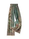 RoseSeek Women's Leopard Print Wide Leg Paperbag Pants Elastic High Waisted Casual Loose Trousers Light Green Large