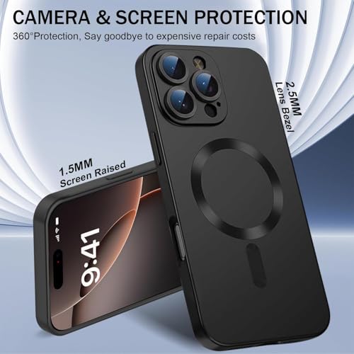 Image of DIZORO Magnetic Case for iPhone 16 Pro Max Case [Compatible with MagSafe][Built-in Camera Lens Protector] Slim Soft Silicone Bumper Shockproof Metallic Luster Back Cover Phone Case (Titanium Black)