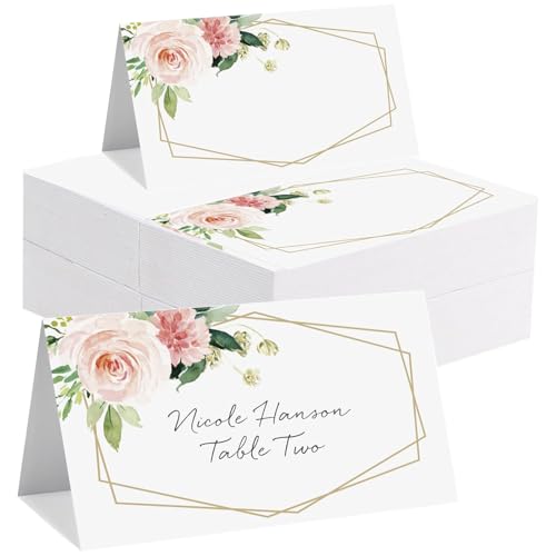 100 PCS Table Place Cards, Reception Seating Number Name Holder for Tableware Setting Wedding Birthday Dinner Party(Flower B)