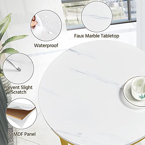 Yaheetech Faux Marble Side Table Set Of 2, Round End Table Modern Accent Sofa Side Table W/Sturdy X-Based, Round Tabletop, Sturdy Metal Legs For Living Room/Porch/Office/Small Space, Mustard Gold #TOP6