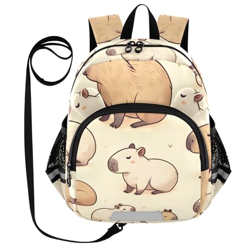 Kid's Backpack for Boys & Girls Toddler Bag Doodle Capybaras Animals Backpack with Safety Leash
