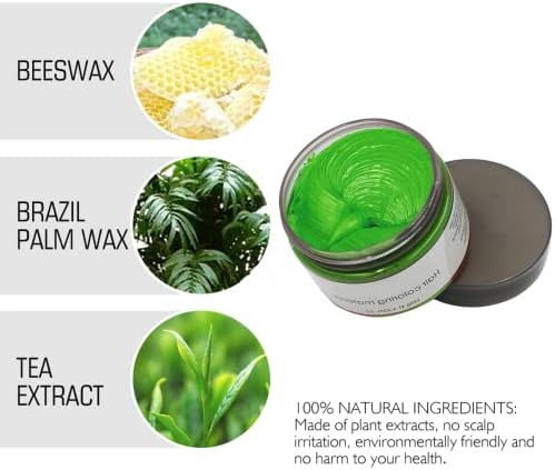 Temporary Hair Wax Colour, Green Hair Spray Temporary, Green Hair Wax Hair Style Dye Mud, green hair dye, Natural Ingredients Washable Hair Styling Cream for Men Women Coloring Wax 120g /4.23 Oz