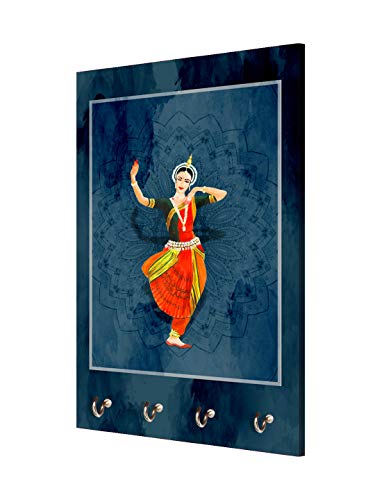 Image of 999STORE office organizer holder wall mount hanger organizer Bhart Natyam Indian Lady key stand for wall (MDF 7.5X12 Inch Multi) KeyholderP100