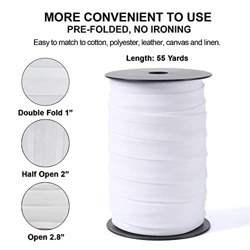Bias Tape Double Fold 1 Inch, Double Fold Bias Binding Tape 55 Yards (White) And 4 Pieces Sewing Fabric Chalks For Crafts, Sewing, Seaming, Hemming, Piping, Quilting. #TOP1