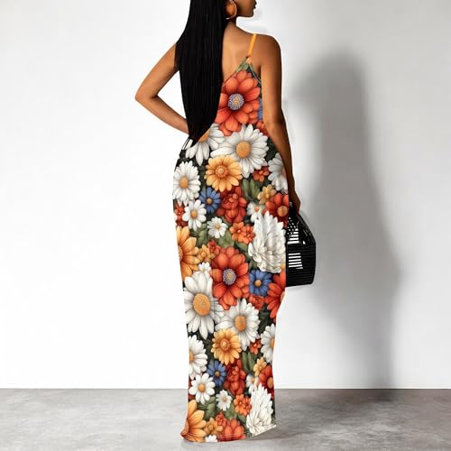 Image of SUZONANA Women's Plus Size Summer Dresses Spaghetti Print Midi Dresses Long Loose Sundresses