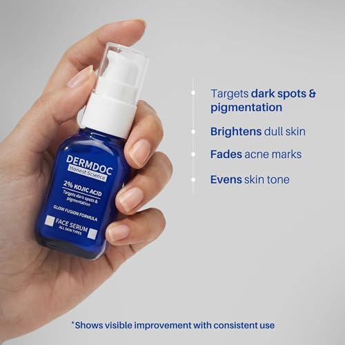 Image of DERMDOC 2% Kojic Acid Face Serum, 20ml | Dark Spots & Pigmentation Control | Brightening, Even-Tone Formula with Niacinamide + Alpha Arbutin + Glutathione | Spot Corrector Serum for Acne Marks, Tanning & Uneven Skin Tone