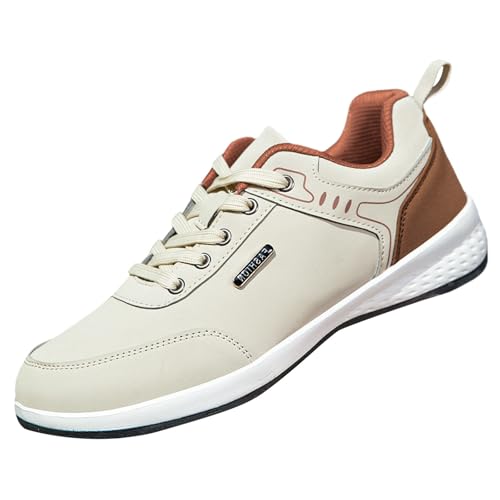 Zapatillas bajas para hombre, zapatillas de correr de piel sintética, zapatos de deporte, senderismo, ligeras, transpirables, zapatillas de remiendo, tendencias antideslizantes cómodas, beige, 41 EU
