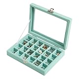 Frebeauty 24 Grid Jewelry Tray,Velvet Stud Earring Organizer,Small Jewelry Organizer with Clear Lid,Lockable Earring Holder Organizer Jewelry Boxes & Organizer Ring Holder for Women & Girls(Turquoise)