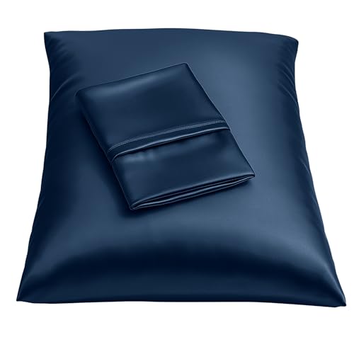 BLISSFORD Satin Pillowcase with Zipper, for Hair and Skin Care, Feels Soft and Cool Like a Silk Pillowcase, Satin Pillow Cases 2 Pack, Slik Pillow Cover, Navy - Standard Size, Set of 2