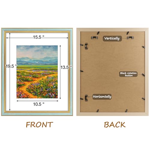 Image of Golden State Art,16x20 Ornate Picture Frame Holds 11x14 Photo,Light Blue | Includes plexiglass front,white mat,build-in hangers and buttons.Displays 11x14 photo on wall