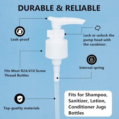 BENECREAT 12 Pack Plastic Replacement Pumps, 24-410 THREAD/NECK Locking White Dispenser, Lotion, Soap, Shampoo, Kitchen & Bathroom - Image 4