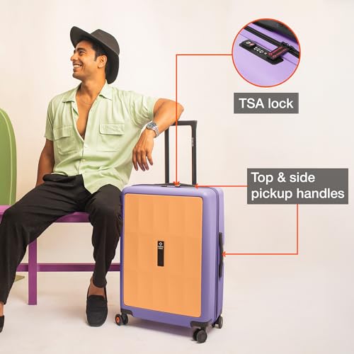Image of Nasher Miles Zanzibar TSA Lock Hard-Sided Polycarbonate 8 Wheels Double Spinner Check-in Luggage Peach Lavender 24 inch |65cm Trolley Bag| Suitcase,Medium
