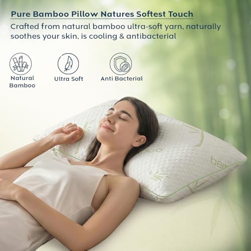 Image of AYKA Premium Bamboo Microfibre Pillow for Sleeping, Set of 4 | 17x27 Inch Hotel Luxury Bed Pillows | 100% Virgin Fiber Fill, Soft & Fluffy | Neck Support for Side, Back & Stomach Sleepers