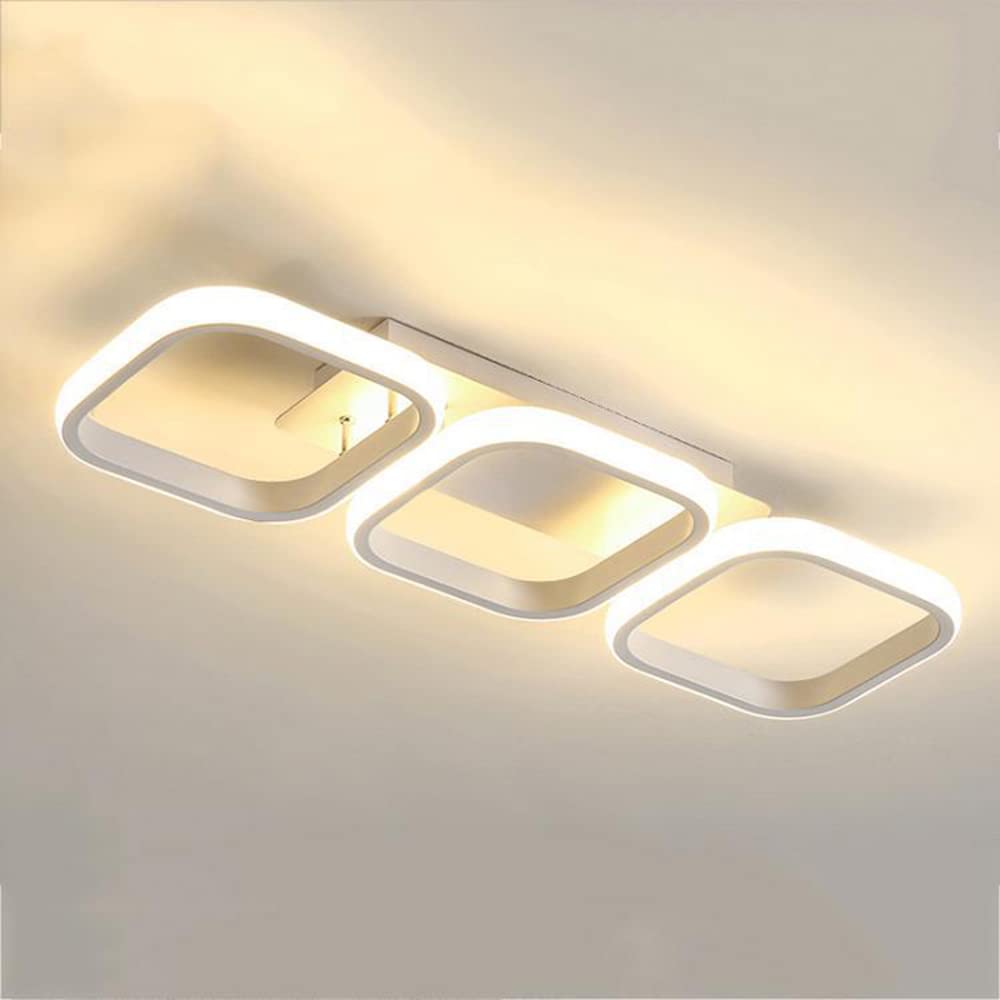 Modern LED Semi Flush Mount Ceiling Light, Minimalist Art Deco Ceiling Light Close to Ceiling Light, Home Ceiling Lighting for Bedroom Kitchen Aisle Balcony (White, Square, White Light, 3 Lamp Head)