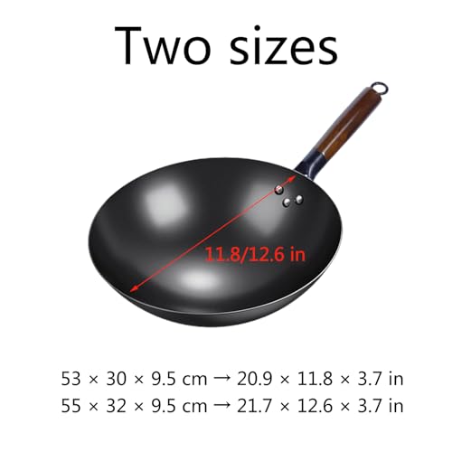 Wok de acero carbono forjado con tapa y mango de madera miniatura 2
