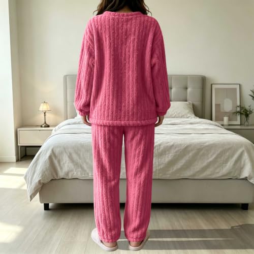 Pijama Termica Mujer Flannel Pajamas for Women Set Winter Fleece Fluffy 2 Piece Lounge Pjs Sets Sleepwear Women's Flannel Pajamas Capsule Wardrobe 2026 Sets Pijamadas para Mujer Hot Pink Free Size - image 5
