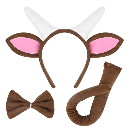 EVERMARKET Plush Goat Ears Headband with Bow Tie...
