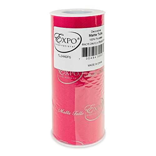 Image of Expo International Decorative Matte Tulle, Lightweight Polyester Tulle Fabric for Tutus, Costumes, and Party Decorations, Washable, Easy-to-Use, 6 Inch x 25 Yards, Fuchsia, Pack of 1