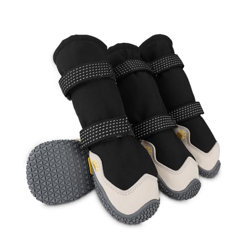 Hundeschuhe,4 Stück Hundeschuhe Pfotenschutz, Kurzer Stil wasserdichte Hundeschuhe Mit Rutschfester Gummisohle und reflektierenden Riemen, Atmungsaktiv Hundestiefel, Dog Shoes (Schwarz&Weiß, 6#)